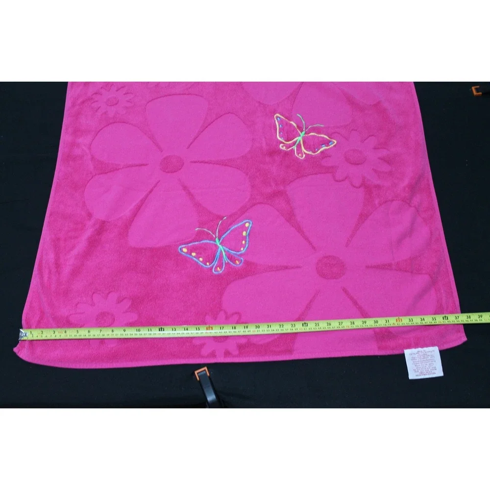 Vintage Y2K Sun Sational Pink Floral Butterfly Beach Towel 37x63 Cotton